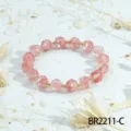 Pulsera de cuentas de vidrio de cristal rosa facetado con cuentas espaciadoras doradas - Estilo C (BR2211-C)