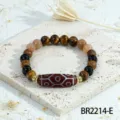 Tibetan style multi-color gemstone beaded bracelet with vintage Dzi bead and tiger eye stone. - Red Dzi Multi-Gemstone Style (BR2214-E)