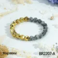 Elastische armband van gefacetteerde steen met vergulde vulkaansteen en grijze kralen. - Mapstone Stiksel Stijl (BR2207-A)