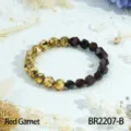 Rode granaat en gouden lavasteen kralen elastische armband modieuze dames sieraden accessoire - Rode Granaat Stiksel Stijl (BR2207-B)