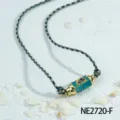 Handmade woven rope hexagonal prism pendant necklace with stylish enamel design for daily wear. - Colorful Braided Cord Hexagonal Prism Style (NE2720-F)
