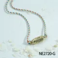 Colorful woven cord necklace with gold hexagonal prism pendant featuring lucky engraving. - Lucky Star Hexagonal Prism Style (NE2720-G)