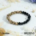 Europese stijl gefacetteerde vulkanische steen en zwarte kraal elastische armband mode sieraden - Obsidiaan Stiksel Stijl (BR2207-D)