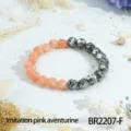 Gekralde stretch armband met gefacetteerde roze aventurijn en metalen stenen. - Imitatie Roze Aventurijn Stiksel Stijl (BR2207-F)