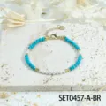 Turquoise and pearl beaded bracelet, dainty handmade gold-plated stackable jewelry item. - Turquoise Bracelet (SET0457-A-BR)