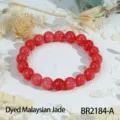 Red Dyed Malaysian Jade Beaded Elastic Bracelet Retro Vintage Stackable Wristband Charm - Red