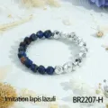 Chique elastische kralenarmband met imitatie lapis lazuli en zilveren kralen. - Imitatie Lapis Lazuli Stiksel Stijl (BR2207-H)
