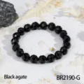 Zwarte agaat gefaseerde edelsteen kralen armband, elegante minimalistische pols sieraden. - Zwarte Agaat (BR2190-G)
