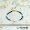 Handmade green beaded and faux pearl delicate bracelet with gold clasp and heart extension. - Ruby Zoisite Bracelet (SET0457-B-BR)
