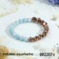 Stijlvolle kralen stretch armband met imitatie aquamarijn en vulkanische stenen. - Imitatie Aquamarijn Stiksel Stijl (BR2207-I)