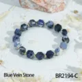 Gefaseerde blauwe steen armband met gouden kralen, elegant edelsteen sieraden accessoire. - Blauwe Ader Steen Stijl (BR2194-C)