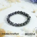 Modieuze facetgeslepen steen elastische armband, zwarte vulkanische steen kralen sieraden. - Imitatie Amethist Stiksel Stijl (BR2207-K)