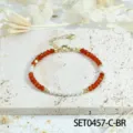 Red carnelian pearl beaded bracelet with gold chain and heart charm for women daily wear. - Red Agate Bracelet (SET0457-C-BR)