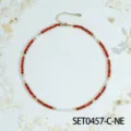 Elegant red beaded necklace with pearls and gold accents for women daily fashion wear. - Red Agate Necklace (SET0457-C-NE)