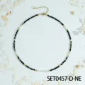 Handmade beaded fine necklace with dark faceted beads, faux pearls and gold spacers. - Black Agate Necklace (SET0457-D-NE)