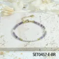 Delicate purple beaded bracelet with white pearls and gold-tone heart chain for women - Amethyst Bracelet (SET0457-E-BR)