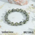 Gefacetteerde dalmatier jaspis edelsteen armband met goudkleurige kralen chique sieraad - Gevlekte Steen Stijl (BR2194-G)