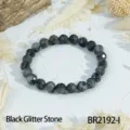 Vintage stijl facet geslepen zwarte glittersteen kralen stretch armband voor dames. - Binnenomtrek 16-17cm (Kralendiameter 8mm) / Zwarte Glitter Steen (BR2192-I)