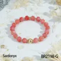 Faceted sardonyx beaded bracelet with gold spacers vintage style stackable elegant jewelry - Rose Red Chalcedony