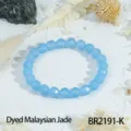 Light blue dyed Malaysian jade faceted round bead bracelet, elegant stackable charm jewelry. - Malaysian Jade Blue Style (BR2191-K)