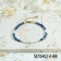 Blue stone and faux pearl beaded bracelet with gold metal charms for women fashion jewelry - Lapis Lazuli Bracelet (SET0457-F-BR)
