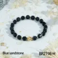 Blue sandstone beaded bracelet with golden accent beads, vintage faceted gemstone jewelry for women. - Blue Sandstone
