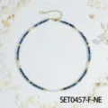 Handmade blue beaded necklace with faux pearls and gold details, elegant stackable jewelry. - Lapis Lazuli Necklace (SET0457-F-NE)