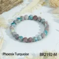 Gefaseerde feniks turquoise kraal elastische armband, vintage meervoudig stapelbare sieraden. - Binnenomtrek 16-17cm (Kralendiameter 8mm) / Phoenix Turkoois (BR2192-M)