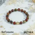 Red turquoise faceted gemstone beaded bracelet, vintage stacking wrist jewelry for women. - Red Turquoise