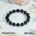 Blauwe zandsteen gefacetteerde kralenarmband met goudkleurige metalen kralen, elegante sieraden. - Blauwe Zandsteen Stijl (BR2194-L)