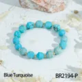 Blauwe turkoois gefacetteerde edelsteen armband met gouden kralen stijlvolle sieraden. - Blauwe Turkoois Stijl (BR2194-P)