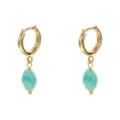 Vergoldete Creolen mit facettierten blauen Edelstein Anhängern, eleganter Vintage Stil. - Hellblaue Edelstein Anhänger Ohrringe / Nur Ohrringe