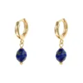 Pendientes de aro dorados con colgantes de piedra preciosa azul, joyería retro elegante - Pendientes Gema Facetada Azul Oscuro