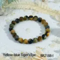 Geel-blauwe tijgeroog edelsteen kralen armband, retro vintage stijl natuurlijke steen sieraad. - Geel-Blauw Tijgeroog