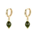 Pendientes de aro dorados con colgantes minerales verde oscuro facetados joyas variante - Pendientes Colgantes Mineral Verde Oscuro