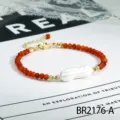 Retro Franse onregelmatige edelsteen en parel armband, chique contrastende kralen sieraden. - Rode Agaat (BR2176-A)