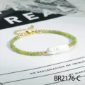 Groene edelsteen barok parel kralen armband Europese Franse vintage verstelbare sieraden - Taiwan Jade (BR2176-C)