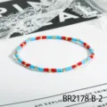Beaded bracelet red blue gold color-blocking seed bead stackable hand rope variant accessory - Red Blue Gold Multicolor Style (BR2178-B-2)