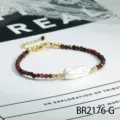Europese stijl barok parel en granaat kralen armband vintage verstelbare sieraden - Rode Granaat (BR2176-G)