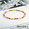 Colorful seed bead bracelet minimalist handmade stacking gold bead wrist chain jewelry - Yellow Purple Gold Multicolor Style (BR2178-B-3)