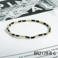 Schwarz und Gold Perlenarmband, vintage retro stapelbare Perlen Handgelenk Schmuck - Schwarz Gold Mehrfarbiger Stil (BR2178-B-6)