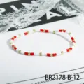 Vintage farbige Perlenarmband, zarte stapelbare Glasperlen Handkette fuer den Alltag neu. - Rot Weiß Gold Mehrfarbiger Stil (BR2178-B-12)