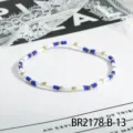 Vintage Blau Weiß Perlen Armband Minimalistisch Saatperle Handkette Schmuck Damen - Blau Weiß Gold Mehrfarbiger Stil (BR2178-B-13)