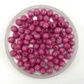 Acrylic solid color silver striped pumpkin beads detail, perfect for DIY bracelet necklace making. - 8mm / Rose Red