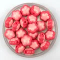 Detail view of pink acrylic flower beads, perfect for DIY jewelry making, keychains and phone straps. - 18mm / Red and Pink