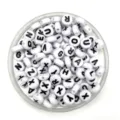 White acrylic alphabet letter beads for DIY jewelry making, round drum shape, large hole spacers. - White Base Black Font