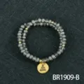 Pulsera de cuentas de cristal gris multicapa con colgante de Buda dorado joya SKU - Estilo Regular (BR1909-B)