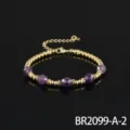 Gouden metalen kraal armband met paarse gefacetteerde edelstenen en verlengketting. - Amethist (BR2099-A-2)