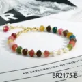Boheemse halfedelsteen kralen armband met parels en goudkleurige kralen voor dagelijks. - Toermalijn Stijl (BR2175-B)