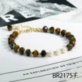 Boheemse tijgeroog steen en parel kralen armband elegante goud metalen sieraden - Gele Tijgeroog Stijl (BR2175-F)